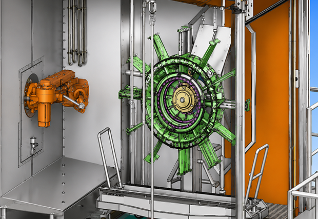 3D-Schema zur Veranschaulichung des Automatisierungsprinzips für die Reinigung von Luftfahrtteilen