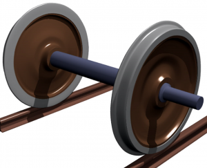 3D-Rendering von Eisenbahnrädern und -achsen
