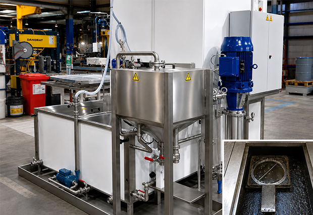 Reinigungsmaschine für sperrige Teile, ausgestattet mit einem Entfetter
