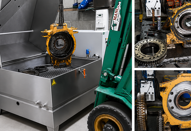 Entfetten eines mechanischen Bauteils in einer Teilereinigungsmaschine vor der Auslieferung