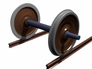 3D-Rendering von Eisenbahnrädern und -achsen